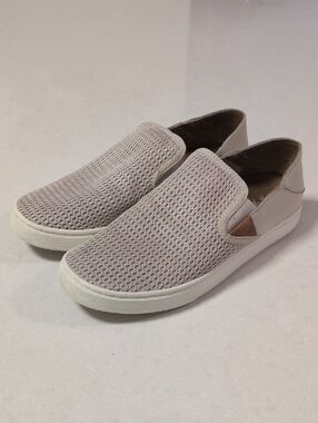 OluKai Pehuea Beige Mesh Low Top Slip On Casual Sneaker‎ Shoes Women Sz 7.5